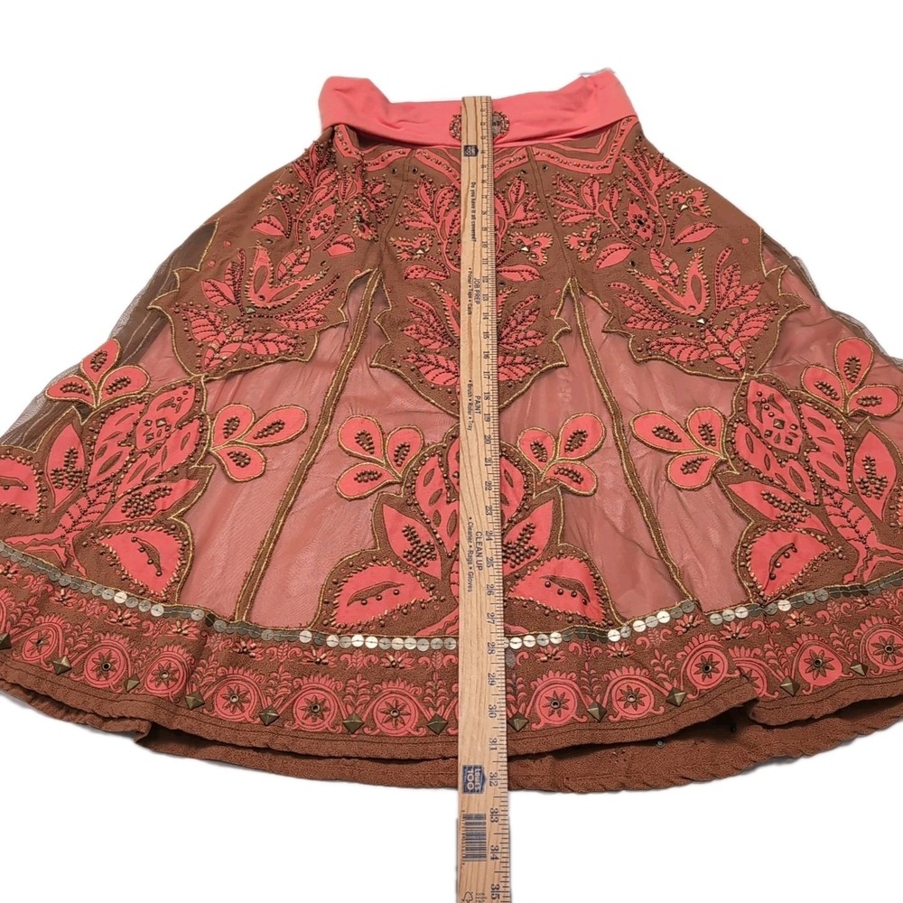 Basil & Maude A-Line Skirt Size 4 Coral Brown Embroidered Beaded Mesh Lined READ - Picture 16 of 16